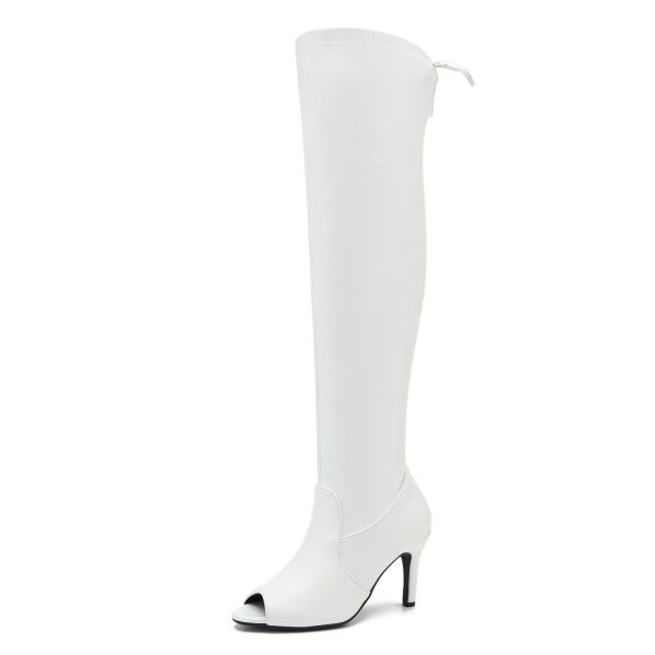 41Px8ZmRzuL.jpg Women's Peep Toe Thigh High Boots Over The Knee Boot Sexy Stiletto Heel Lace Up Open Toe Pull on Long Boots