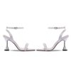 Women's Open Toe Strappy Sandals Pearl Ankle Strap Stiletto Heels Satin Wedding Bride Shoes