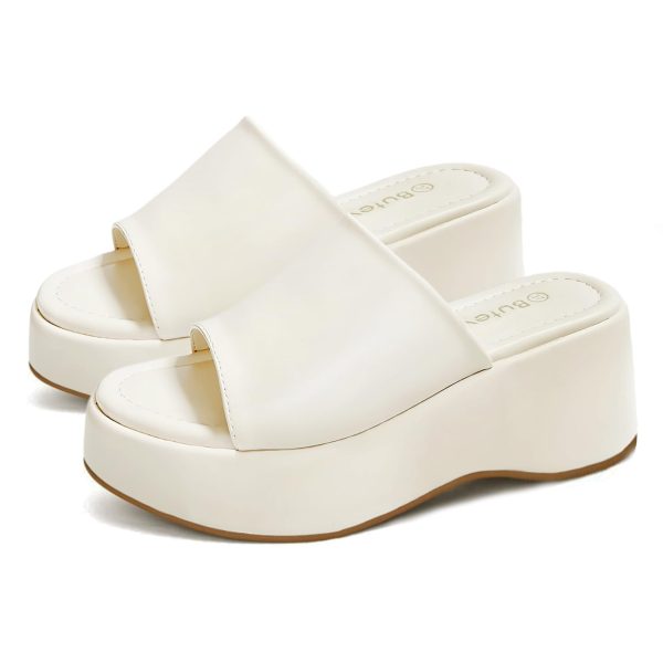 Chunky Platform Sandals for Women 2025 - Open Toe Slip On Summer Sandals, Cream Fashion Women's Wedge Slides Sandals