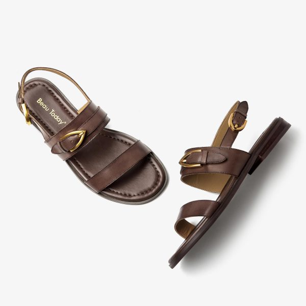 Flat Sandals for Women,Adjustable Strappy Sandals for Women,Summer Fashion Comfortable Open-Toe Wide Dress Leather Sandals for