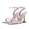 Women's Open Toe Strappy Sandals Pearl Ankle Strap Stiletto Heels Satin Wedding Bride Shoes