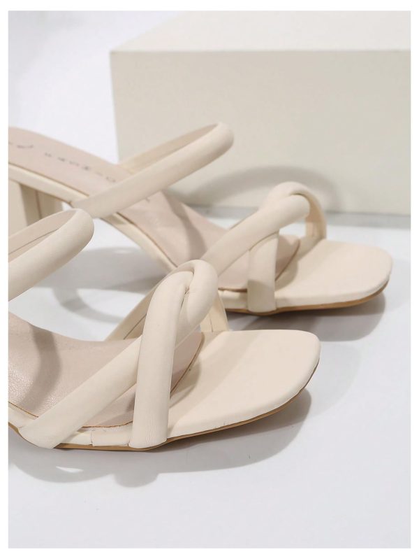 Women's Cross Strap Heeled Sandals Square Open Toe Dressy Block Chunky Sandals