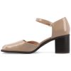61fMaJFNWvL.jpg Womens Buckle Strap Open Square Toe Chunky Stacked Block Heel Evangeline Comfort Foam Pumps