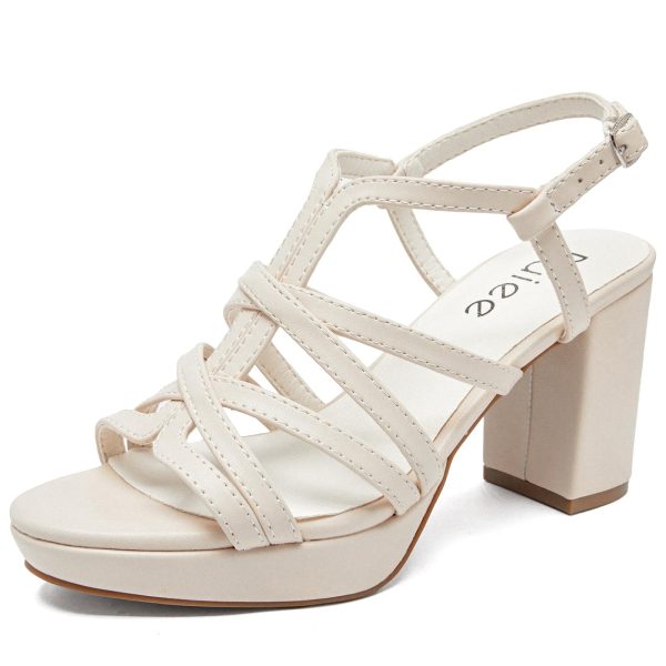 Women's Platform Heels Chunky Heeled Sandals, Ankle Strappy Round Open Toe Dressy Shoes Wedding Party High Pump Heels for Women.