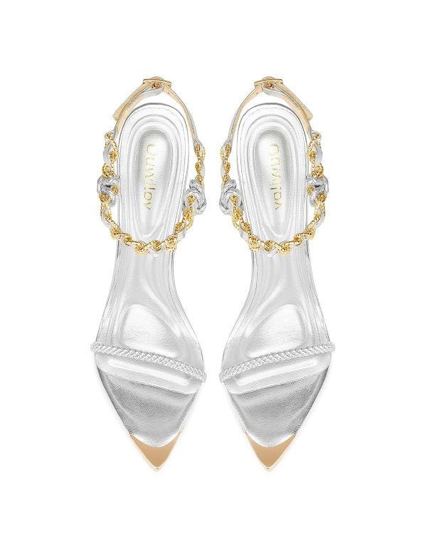 7105Nc164wL.jpg Black Pumps for Women Gold Chain Ankle Strap Open Toe Pointed Toe Stiletto High Heels for Formal Events Weddings Parties and