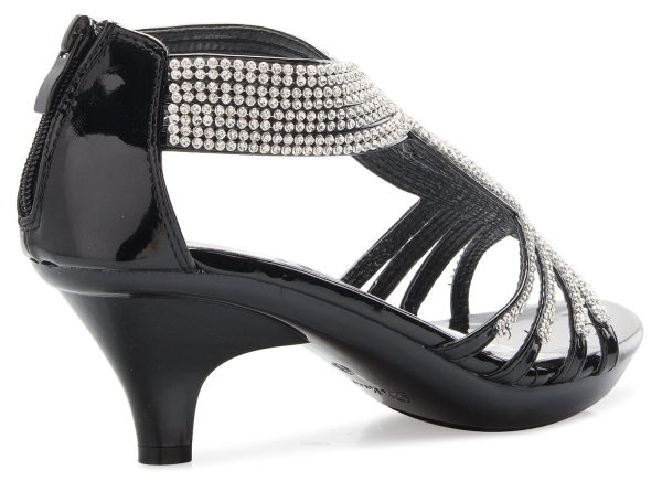 Women's Open Toe Strappy Rhinestone Dress Sandal Low Heel Wedding Shoes