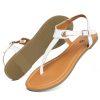 Flat Thong Sandals with T-Strap and Adjustable Ankle Buckle for Women
