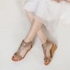 Wedge Sandals for Women Bohemia Rhinestone Open Toe Roman Heel Zipper Summer Dressy Women's Beach Casual Shoes