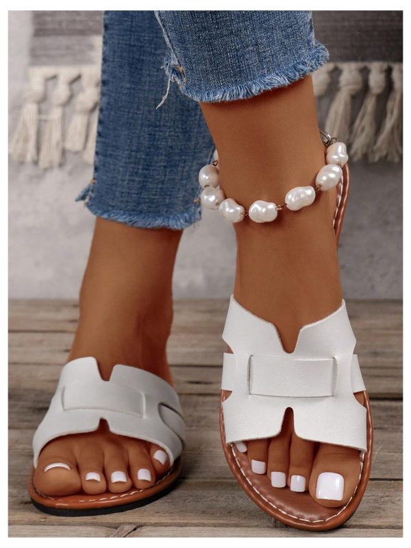 Women's Open Toe Flats Sandals Cut Out Slip on Summer Trendy Slide Sandals
