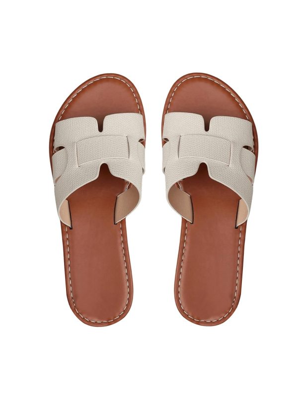 Women's Open Toe Leather Flat Slide Sandals Summer Beach Slipper