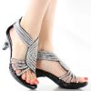 Women's Open Toe Strappy Rhinestone Dress Sandal Low Heel Wedding Shoes