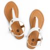 Flat Thong Sandals with T-Strap and Adjustable Ankle Buckle for Women