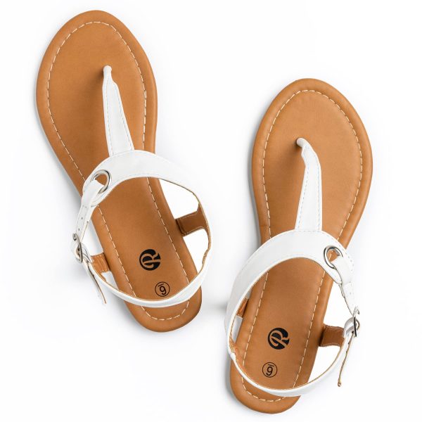 Flat Thong Sandals with T-Strap and Adjustable Ankle Buckle for Women