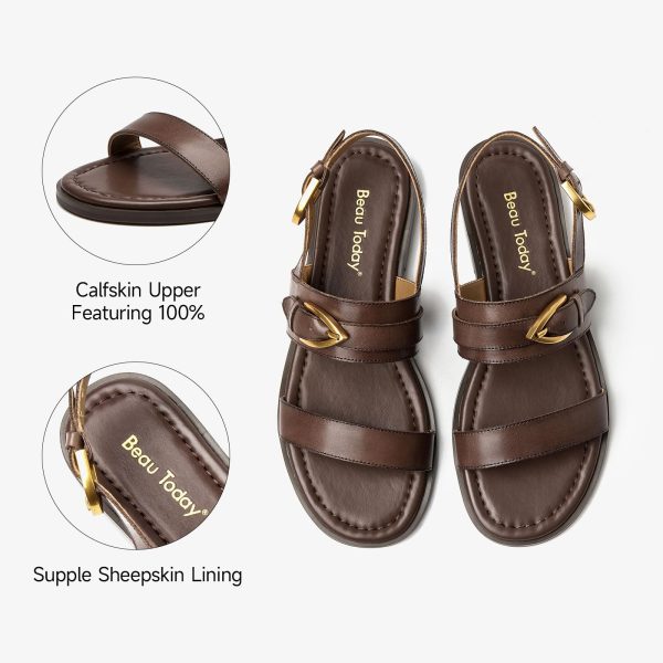 Flat Sandals for Women,Adjustable Strappy Sandals for Women,Summer Fashion Comfortable Open-Toe Wide Dress Leather Sandals for
