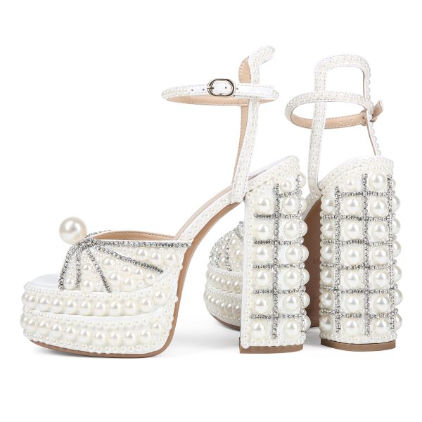 71N3en8vv8L.jpg Women's Platform High Heels Square Open Toe Pearl Heels Buckle Rhinestones Summer Elegant Sandals