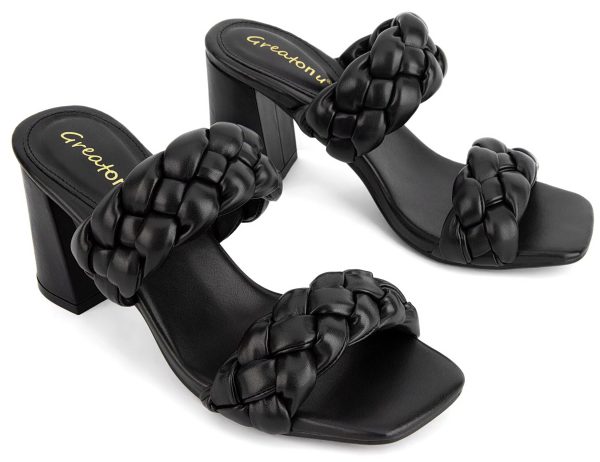 71S-PZo3r-L.jpg Women's Braided Heeled Sandals Square Open Toe Summer Heels Slip On Dressy Sandals with Chunky Heel 3.35 Inch