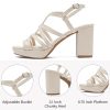 Women's Platform Heels Chunky Heeled Sandals, Ankle Strappy Round Open Toe Dressy Shoes Wedding Party High Pump Heels for Women.