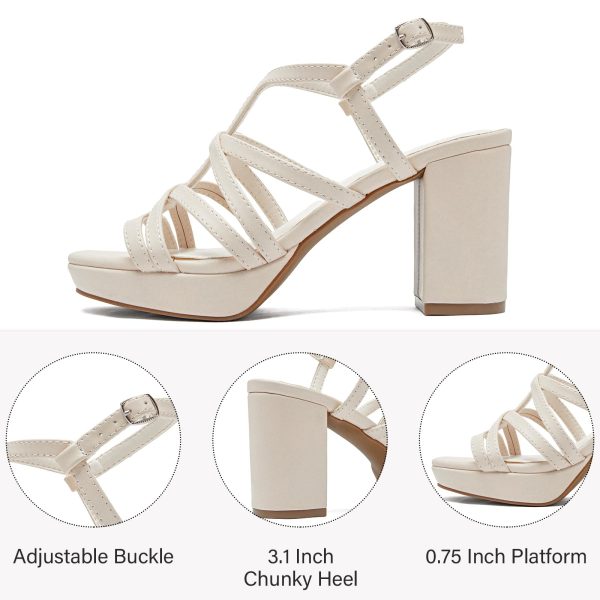 Women's Platform Heels Chunky Heeled Sandals, Ankle Strappy Round Open Toe Dressy Shoes Wedding Party High Pump Heels for Women.