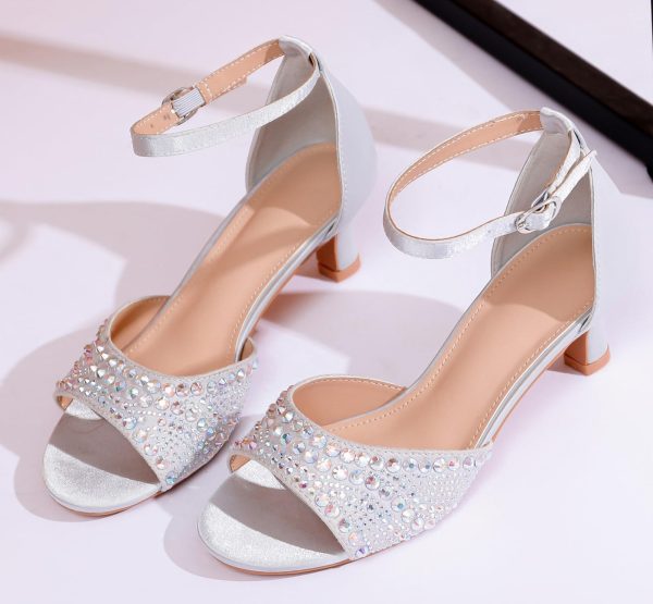 71a7R-zrIgL.jpg Women's Dressy Rhinestone Low Kitten Heel Ankle Strap Open Toe Sandals Dress Shoes Pump Sandals for Wedding Party Evening