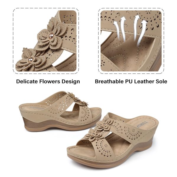 71c-Uk4DKVL.jpg Womens Wedge Sandals Leather: Dressy Sandal, Rubber Sole, Comfortable Walking, Casual Slip on Summer Shoes, Size 5-11