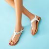 Flat Thong Sandals with T-Strap and Adjustable Ankle Buckle for Women