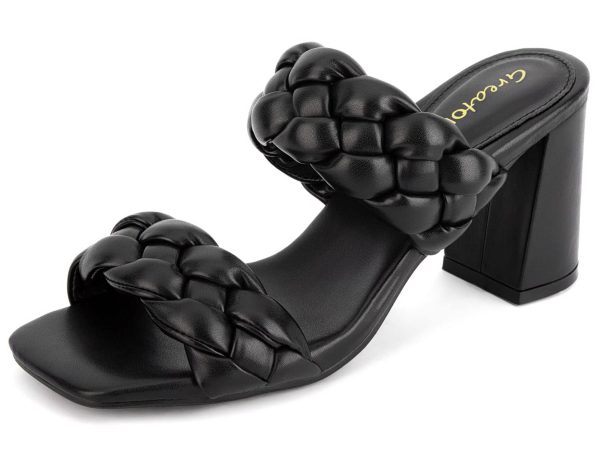 71nsK2h9MDL.jpg Women's Braided Heeled Sandals Square Open Toe Summer Heels Slip On Dressy Sandals with Chunky Heel 3.35 Inch
