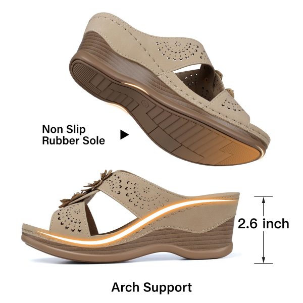71qU2JhwKqL.jpg Womens Wedge Sandals Leather: Dressy Sandal, Rubber Sole, Comfortable Walking, Casual Slip on Summer Shoes, Size 5-11