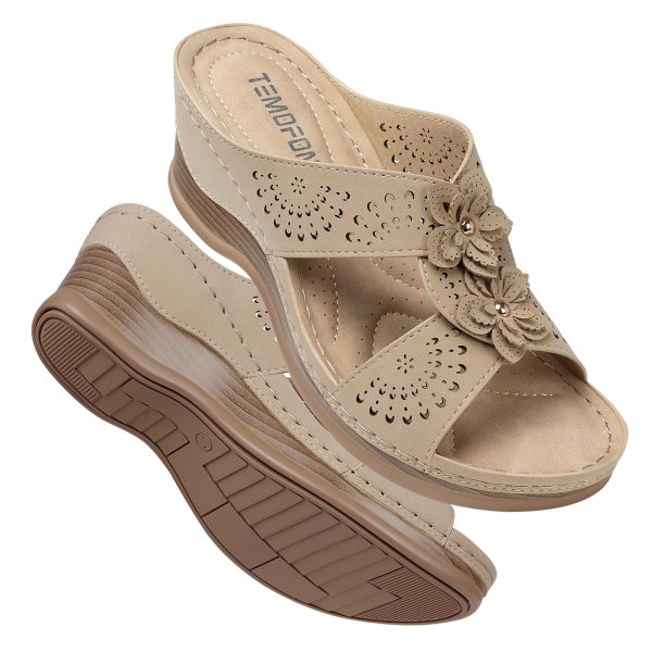 71yMQ4A5fqL.jpg Womens Wedge Sandals Leather: Dressy Sandal, Rubber Sole, Comfortable Walking, Casual Slip on Summer Shoes, Size 5-11