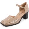 71zs6mOOBvL.jpg Womens Buckle Strap Open Square Toe Chunky Stacked Block Heel Evangeline Comfort Foam Pumps