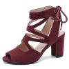 Womens Gladiator Sandals Strappy Lace Up Hollow Out Chunky High Heels