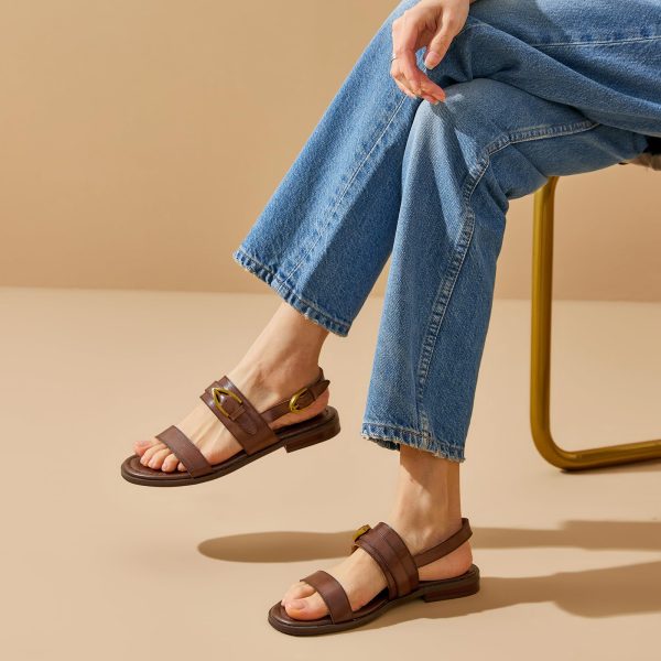 Flat Sandals for Women,Adjustable Strappy Sandals for Women,Summer Fashion Comfortable Open-Toe Wide Dress Leather Sandals for