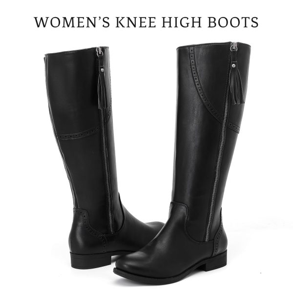 61JxNNBa9AL.jpg Women's Knee High Boots - Stylish and Comfortable Round Toe Low Heel Riding Combat Tall Boots with Side Zipper Closure for Fall