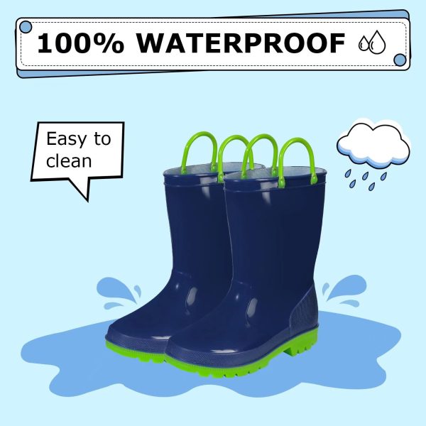 61gy8I-iinL.jpg Boys Girls Rain Boots Toddler Kids Waterproof Boots Children Lightweight Rain Shoes with Handles