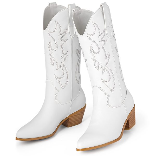 714eGiiEKvL.jpg Cowboy Boots for Women Cowgirl Boots Wide Calf Pointed Toe Embroidered Fashion Western Chunky Pull On
