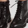 Womens Girl Fall Winter Perforated Square Brogue Leather Oxfords Ankle Boots Black Size:8