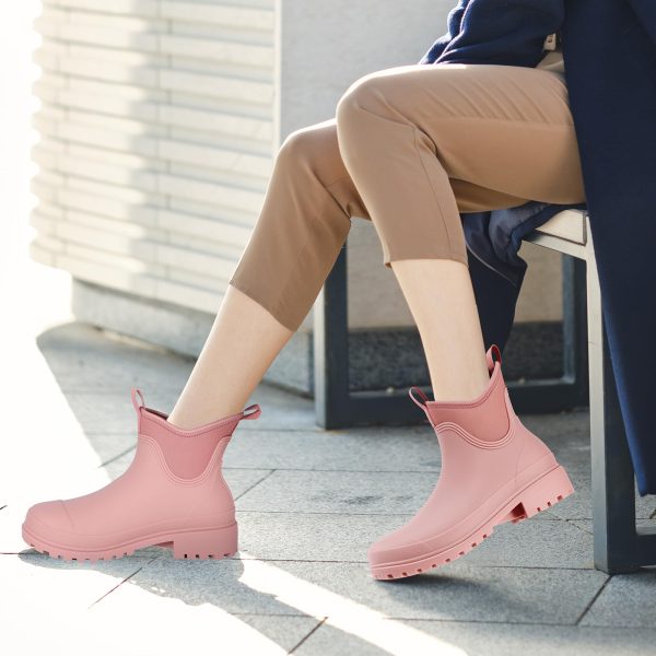 Women's Rain Shoes Waterproof Ankle Rain Boots Slip on Rubber Garden Booties Comfort Lined Chelsea Boot
