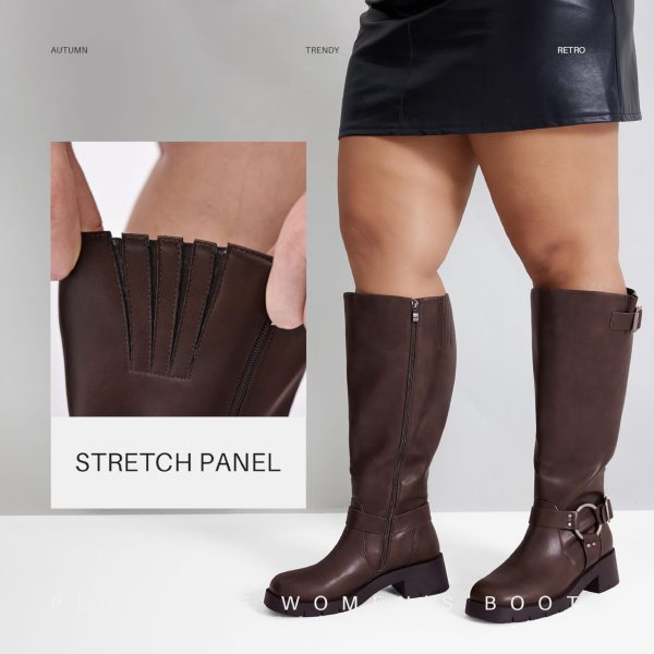 Extra Wide Calf Boots for Women - Knee High Square Toe Wide Width Platform Plus Size Tall Boots with Side Zip, Elastic bands