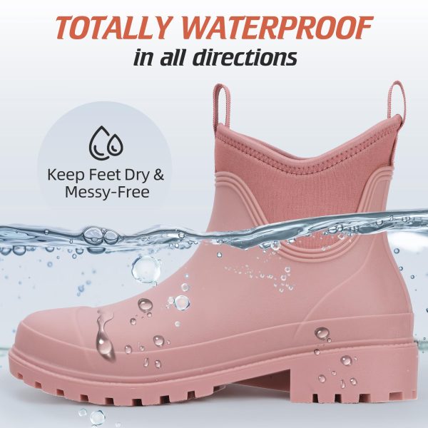 Women's Rain Shoes Waterproof Ankle Rain Boots Slip on Rubber Garden Booties Comfort Lined Chelsea Boot