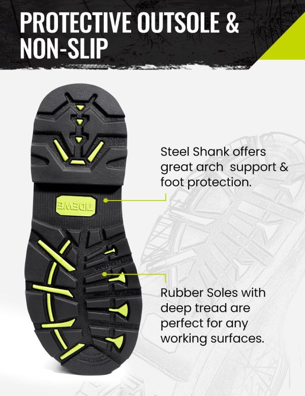 Rubber Work Boot for Men with Steel Shank, Waterproof Anti Slip Hunting Boot, Warm 6mm Neoprene Hunting Mud Boot, Sturdy Black