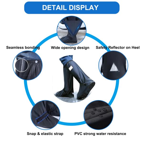 Waterproof Shoe Covers for Rain, Outdoor Cycling Non-Slip Rain Boots Covers Foldable Reusable Overshoes with Reflector for Women