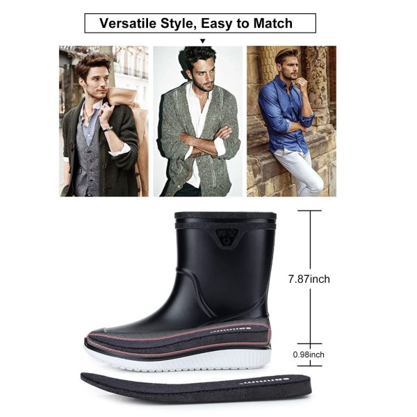 Mens Rain Boots Slip On Non-Slip Rubber Waterproof Ankle Boots Rain Shoes