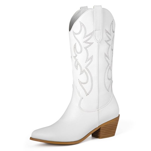 71rNuYY2ahL.jpg Cowboy Boots for Women Cowgirl Boots Wide Calf Pointed Toe Embroidered Fashion Western Chunky Pull On
