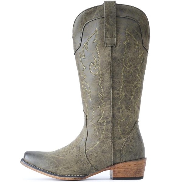 Cowboy Boots for Women Mid Calf Fashion Cowgirl Boots with Embroidery Western Snip Toe