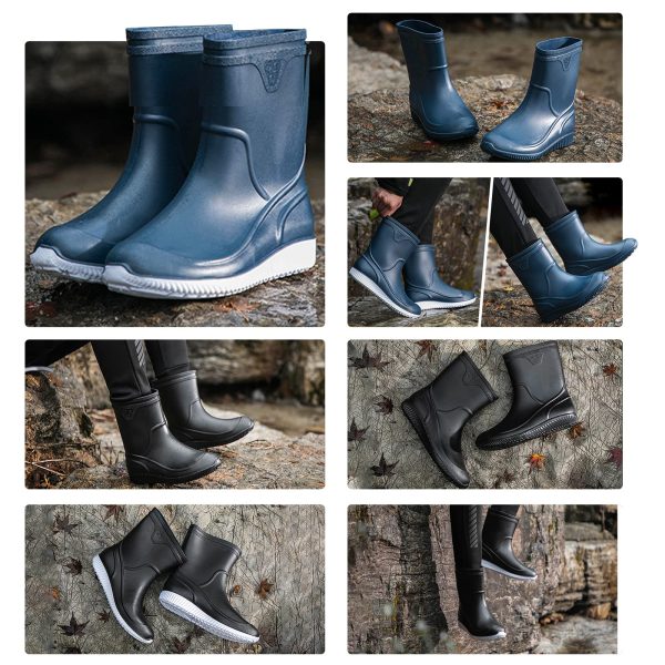 Mens Rain Boots Slip On Non-Slip Rubber Waterproof Ankle Boots Rain Shoes