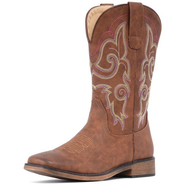 Cowboy Boots For Women Square Toe Western Boots Mid Calf Cowgirl Boots Pull On Fashion Embroidered Cowboy Boots
