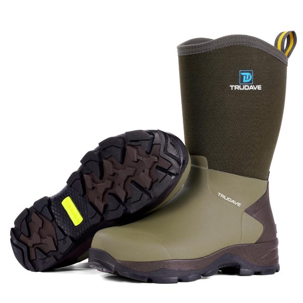 Rubber Boots for Men with Steel Shank, Mid Calf Work Rain Boots, Men's Outdoor Waterproof Anti-Slip Hunting Boot, Size 6-13