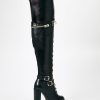 41-HJFw2HsL.jpg Buckle Strap Wide Calf Thigh High Boots for Women Chunky Block High Heel Over The Knee Boots Lace up Riding Combat Boots Ladies
