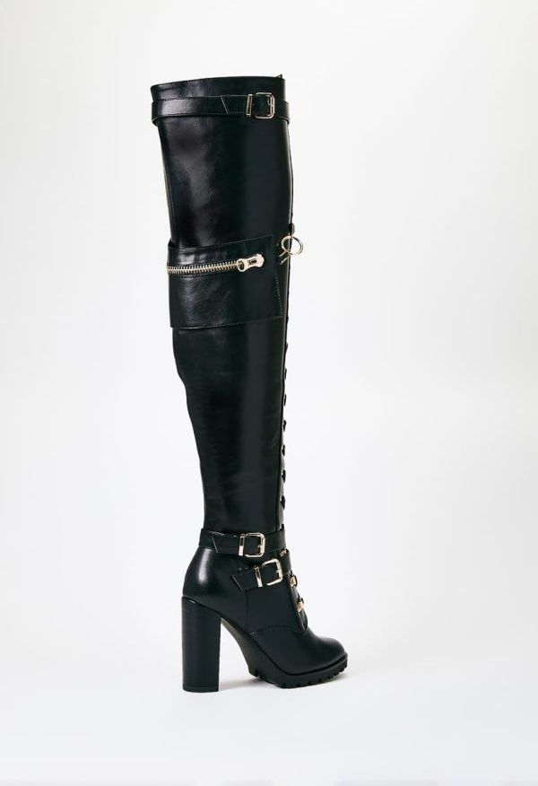 41-HJFw2HsL.jpg Buckle Strap Wide Calf Thigh High Boots for Women Chunky Block High Heel Over The Knee Boots Lace up Riding Combat Boots Ladies