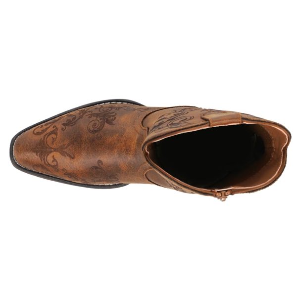 51NSMou2o1L.jpg Womens Short Stuff Embossed Snip Toe Casual Boots Ankle Low Heel 1-2" - Brown