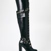 51WqAqkUouL.jpg Buckle Strap Wide Calf Thigh High Boots for Women Chunky Block High Heel Over The Knee Boots Lace up Riding Combat Boots Ladies